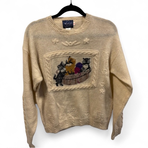 Woolrich Sweaters - Vintage 80’s Woolrich 100% Wool Cat Sweater Cottagecore Novelty Cozy Knit